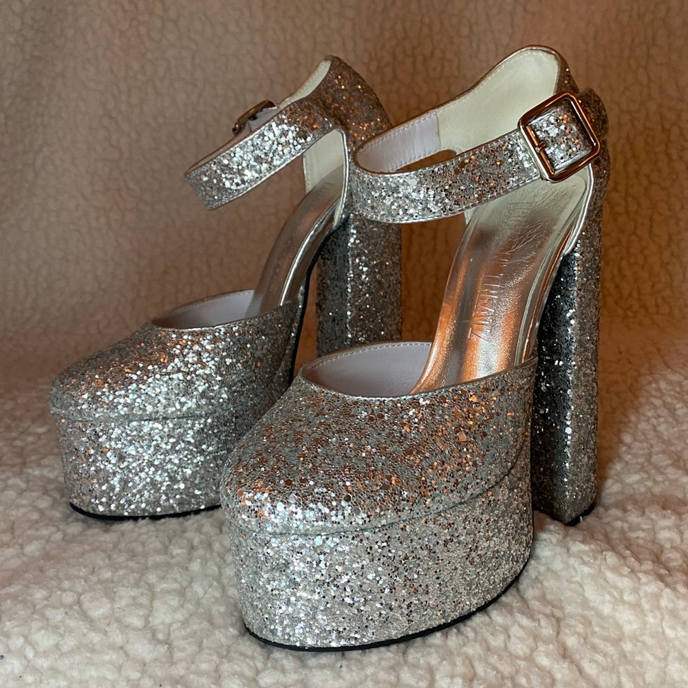 DOLLS KILL Silver Sparkle Heels— Trickz N’ Treatz